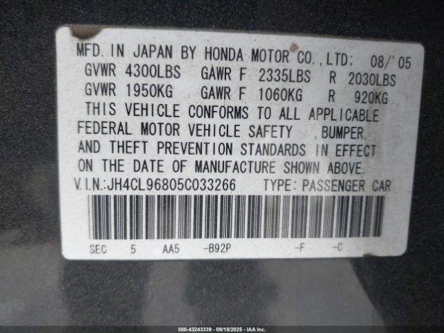 2005 ACURA TSX JH4CL96805C033266 Photo 8