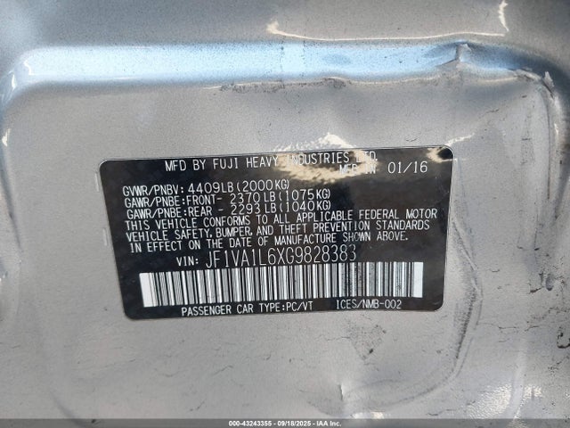 JF1VA1L6XG9828383 Subaru 2.0 dib turbo