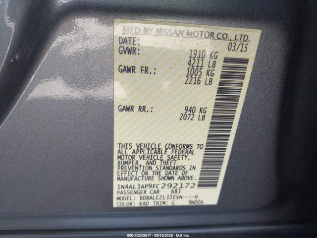 Nissan Altima 2015 1N4AL3AP9FC292172 Image 9