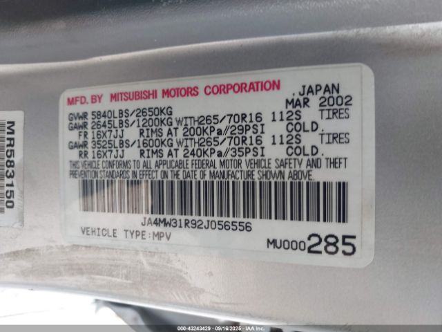 2002 MITSUBISHI MONTERO JA4MW31R92J056556 Photo 8