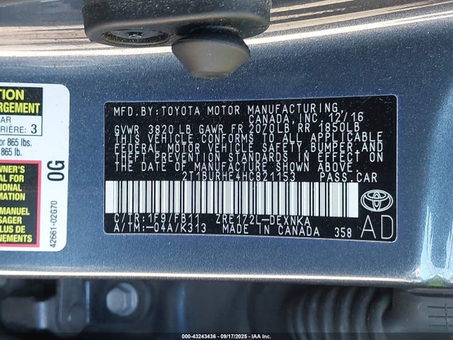 Toyota 2zr-fe 2017 2T1BURHE4HC821153 Image 9