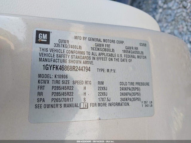 2008 CADILLAC ESCALADE ESV 1GYFK46868R244794 Photo 8