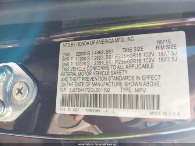 2016 ACURA RDX 5J8TB4H72GL001192 Photo 8