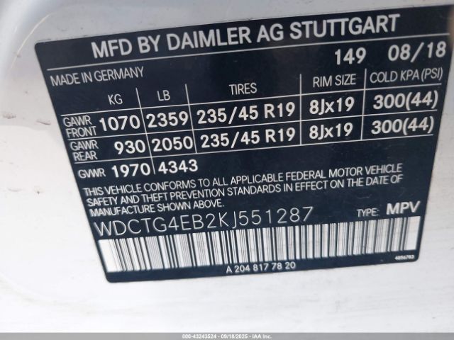 2019 MERCEDES-BENZ GLA 250 WDCTG4EB2KJ551287 Photo 8