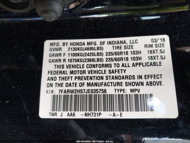 7FARW2H57JE035756 Honda l15be