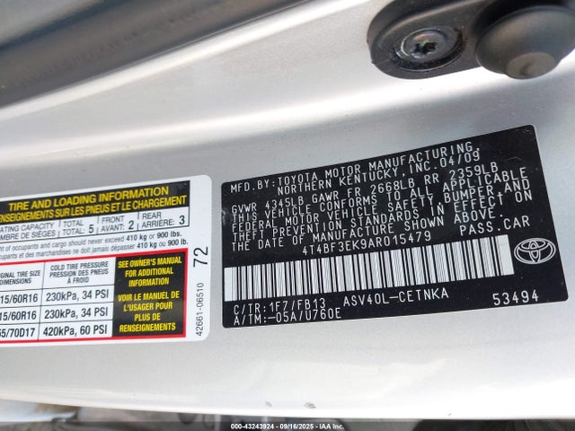 2010 Toyota Camry Le მანქანა იყიდება აუქციონზე, vin: 4T4BF3EK9AR015479, აუქციონის ნომერი: 43243924