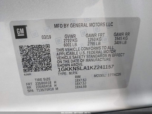 1GKKNSLA1KZ241157 GMC lcv - spark ignited direct injection, variable valve timing, dcvcp, e85 max, e0-e100, alum