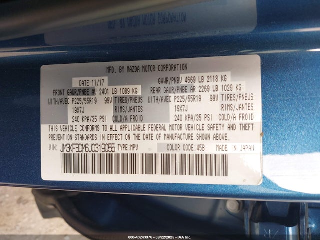 Aukcja sprzedaży 2018 Mazda Cx-5 Grand Touring, vin: JM3KFBDM6J0319055, numer aukcji: 43243976