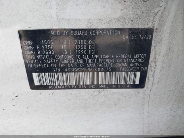 2021 SUBARU LEGACY 4S3BWGP67M3008675 Photo 8