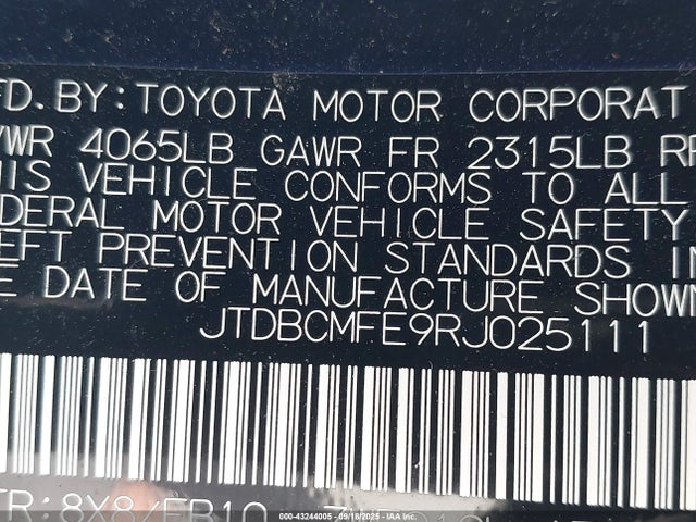 JTDBCMFE9RJ025111 Toyota 2zr-fxe