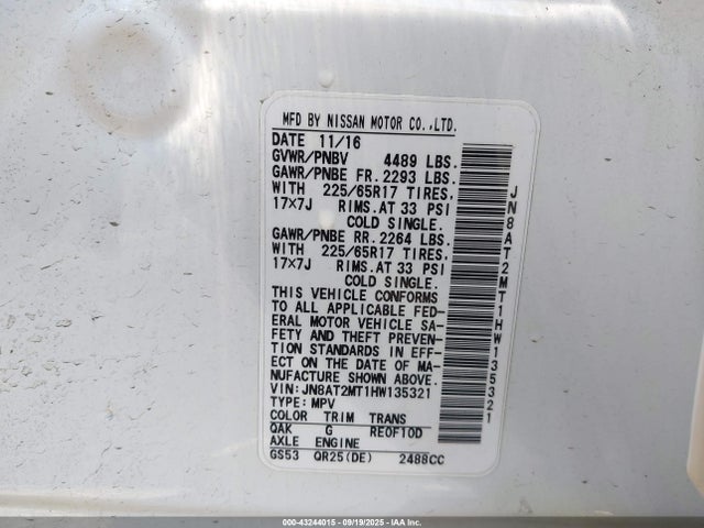 JN8AT2MT1HW135321 Nissan ROGUE SV