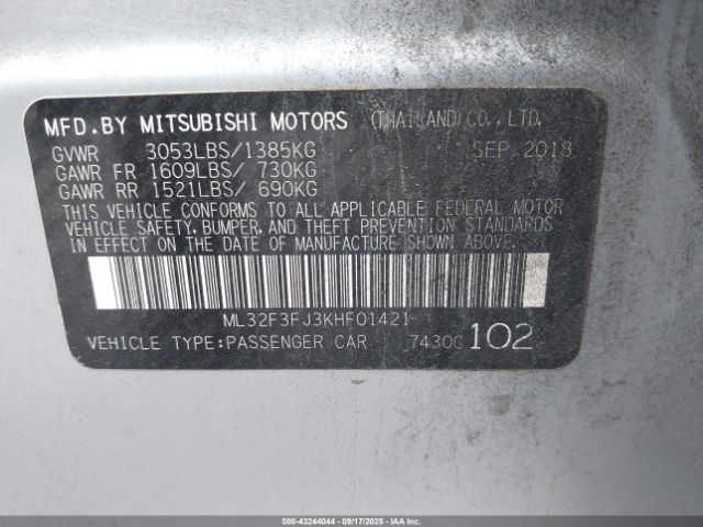 2019 MITSUBISHI MIRAGE G4 ML32F3FJ3KHF01421 Photo 8