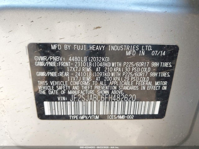 JF2SJABC6FH482620 Subaru 2.5na u5