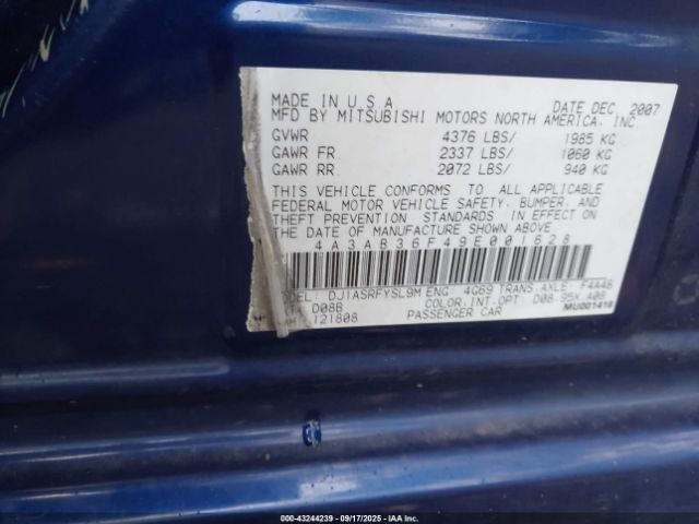 2009 MITSUBISHI GALANT 4A3AB36F49E001628 Photo 8