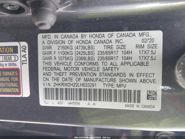 2HKRW2H22LH633291 Honda l15be
