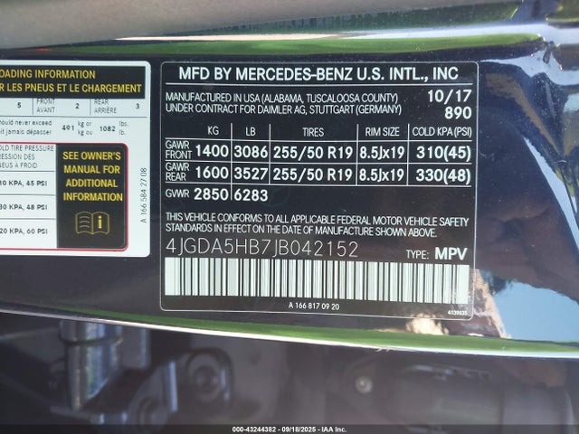 2018 Mercedes-benz Gle 350 4matic მანქანა იყიდება აუქციონზე, vin: 4JGDA5HB7JB042152, აუქციონის ნომერი: 43244382