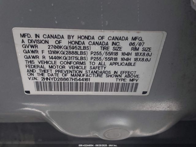 2007 ACURA MDX 2HNYD28867H544161 Photo 8