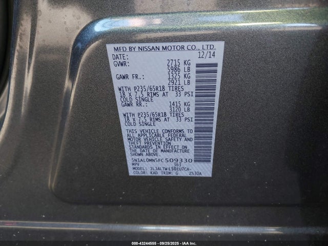 Infiniti 2015 2015 5N1AL0MN5FC509330 Image 9