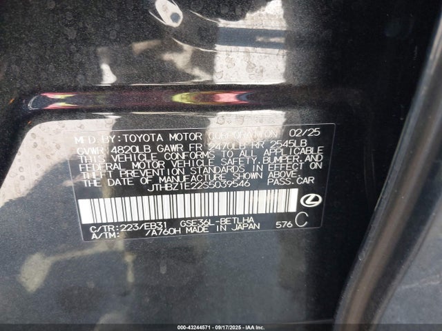 2025 Lexus Is 350 F Sport Design მანქანა იყიდება აუქციონზე, vin: JTHBZ1E22S5039546, აუქციონის ნომერი: 43244571