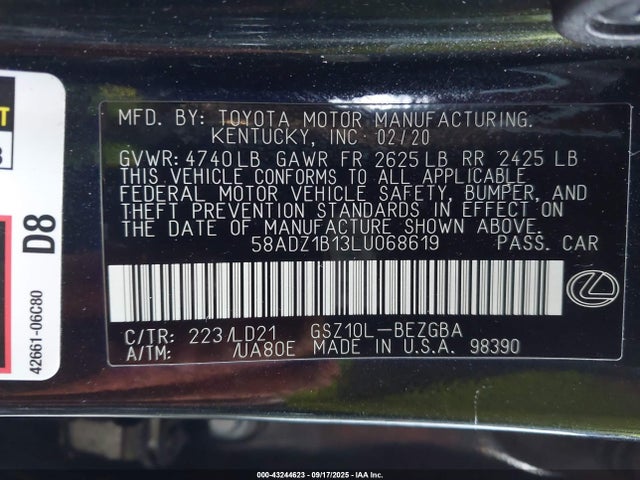 2020 LEXUS ES 350 58ADZ1B13LU068619 Photo 8