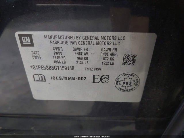 1G1PE5SB5G7159148 Chevrolet luv - vvt, alum, e85 max