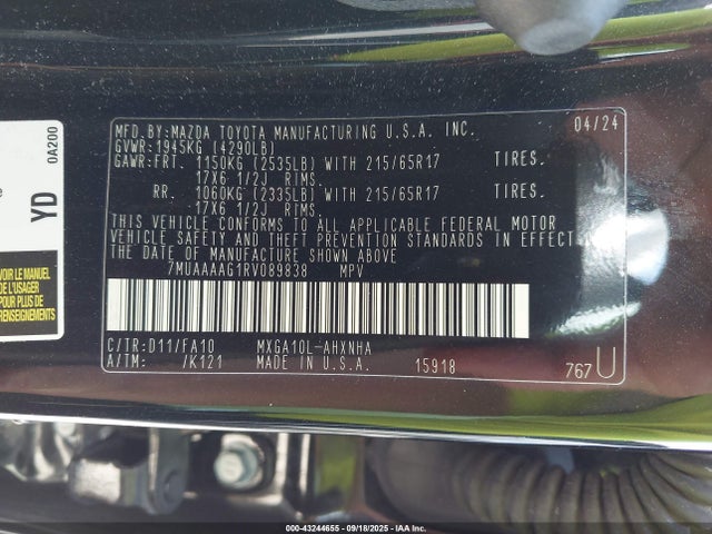 7MUAAAAG1RV089838 Toyota m20a-fks