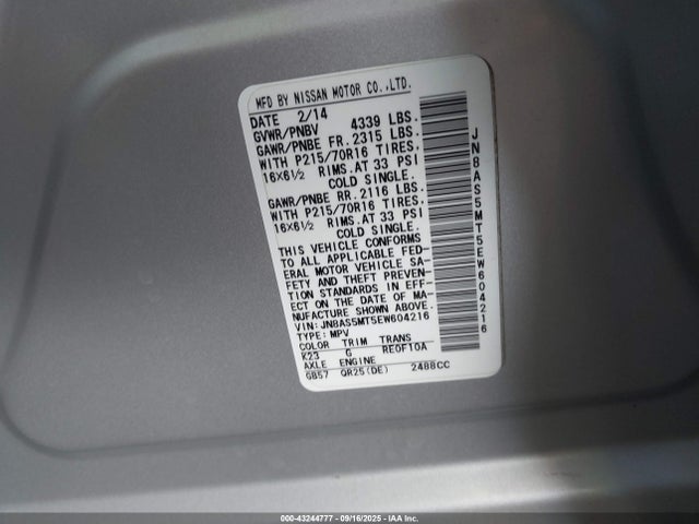 Nissan Rogue Select 2014 JN8AS5MT5EW604216 Image 9