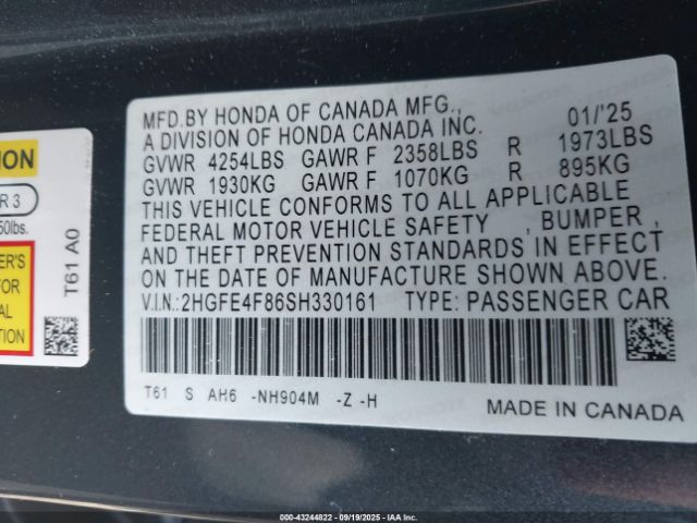 2025 HONDA CIVIC HYBRID 2HGFE4F86SH330161 Photo 8