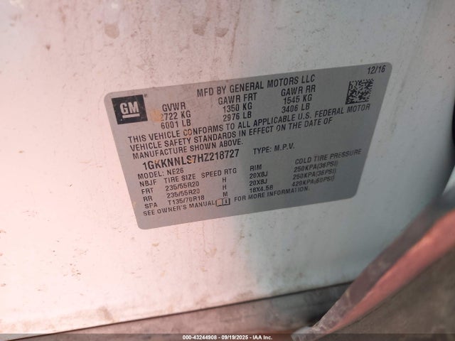 1GKKNNLS7HZ218727 GMC lgx - di: direct injection, vvt: variable valve timing, alum, gen 2