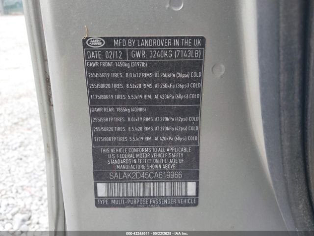 2012 LAND ROVER LR4 SALAK2D45CA619966 Photo 8