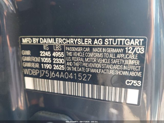 2004 MERCEDES-BENZ CL 500 WDBPJ75J64A041527 Photo 8