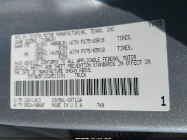 5TFBW5F12GX513191 Toyota 3ur-fbe