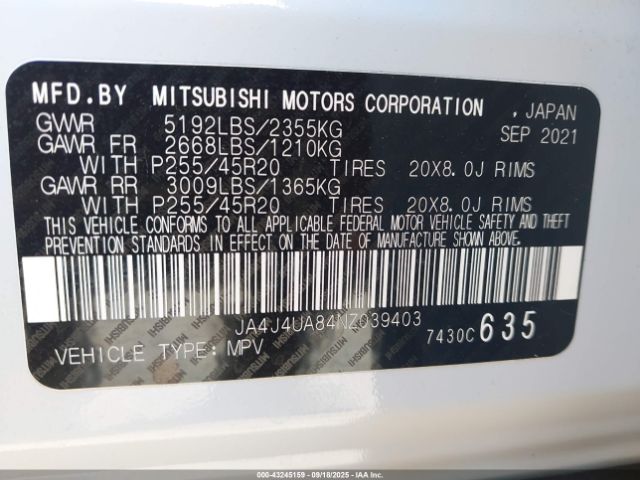 2022 MITSUBISHI OUTLANDER JA4J4UA84NZ039403 Photo 8