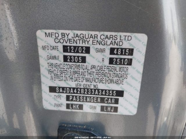 2003 JAGUAR XKR SAJDA42B233A34355 Photo 8