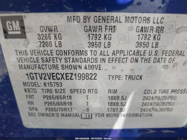 Aukcja sprzedaży 2014 Gmc Sierra 1500 Slt, vin: 1GTV2VECXEZ199822, numer aukcji: 43245305