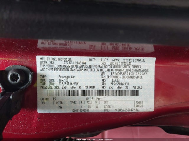 Ford 2016 2016 1FADP3F21GL232287 Image 9