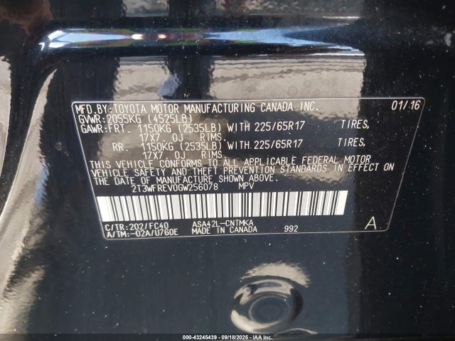 2T3WFREV0GW256078 Toyota 2ar-fe