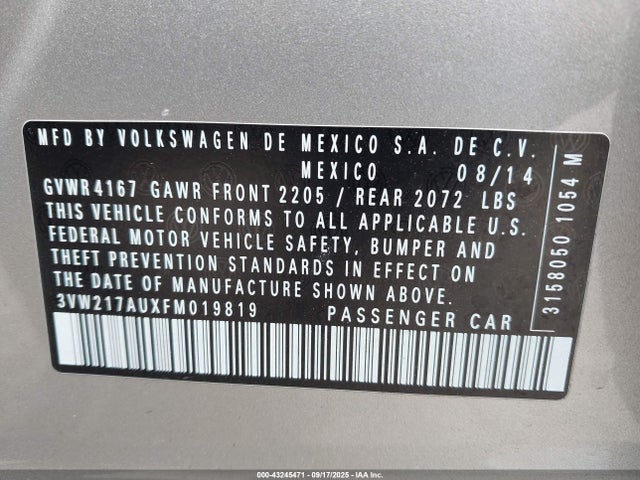 3VW217AUXFM019819 Volkswagen 2015