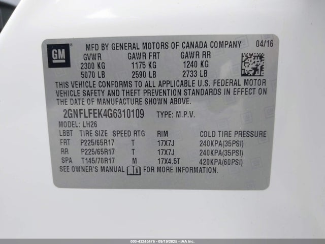 Chevrolet lea - e85 max, aluminum 2016 2GNFLFEK4G6310109 Image 9