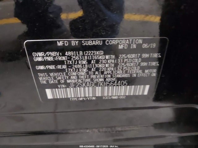 Subaru naturally aspirated u5 2019 JF2SKAGC7KH564405 Image 9