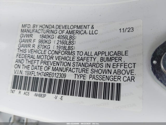 19XFL1H74RE012309 Honda l15b7