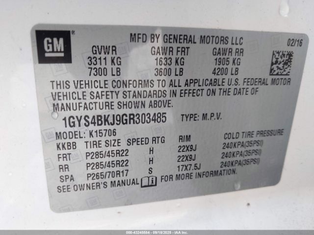 2016 CADILLAC ESCALADE 1GYS4BKJ9GR303485 Photo 8