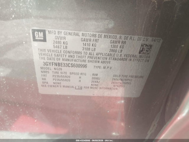 Продажа на аукционе авто 2012 Cadillac Srx Performance Collection, vin: 3GYFNBE33CS600996, номер лота: 43245588