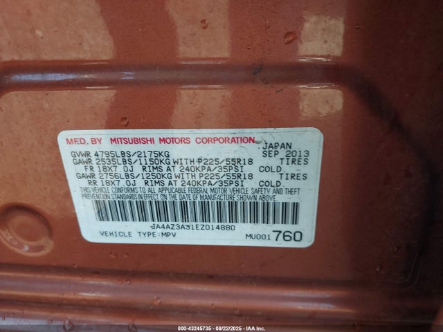 2014 MITSUBISHI OUTLANDER JA4AZ3A31EZ014880 Photo 8