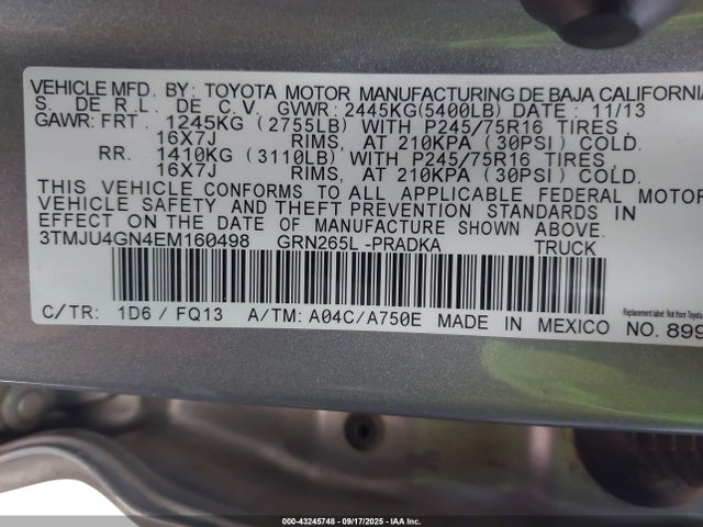 3TMJU4GN4EM160498 Toyota 1gr-fe
