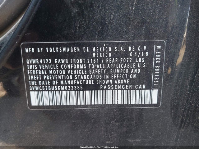 3VWC57BU5KM022385 Volkswagen 1.4 tsi
