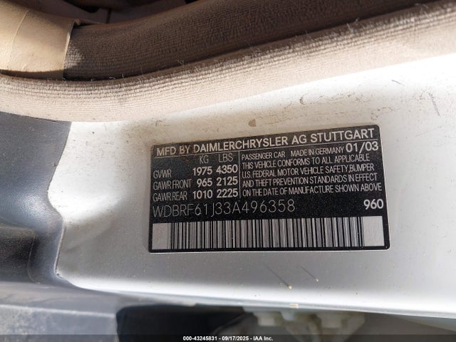 43245831 :رقم المزاد ، WDBRF61J33A496358 vin ، 2003 Mercedes-benz C 240 مزاد بيع