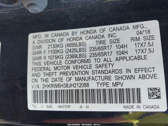 2HKRW6H38JH212088 Honda CR-V LX