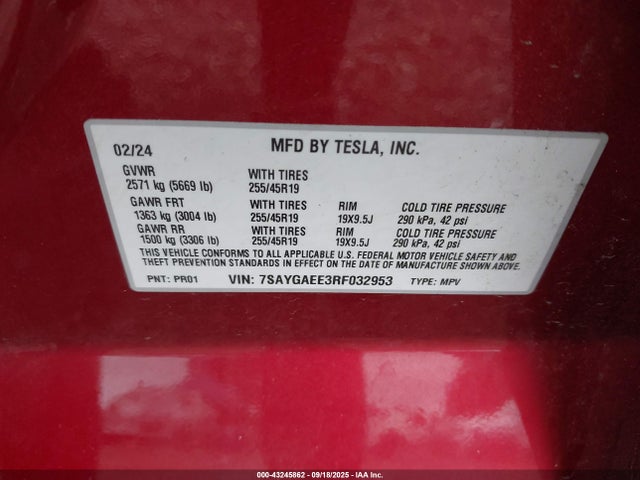 2024 TESLA MODEL Y 7SAYGAEE3RF032953 Photo 8