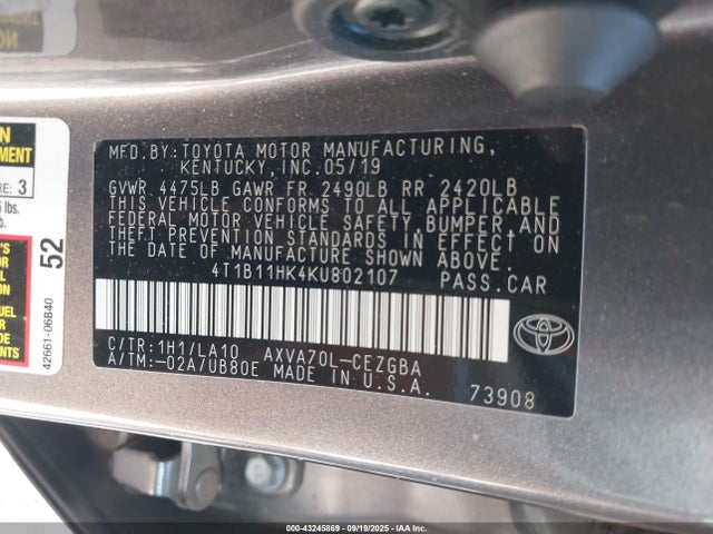 4T1B11HK4KU802107 Toyota a25a-fks